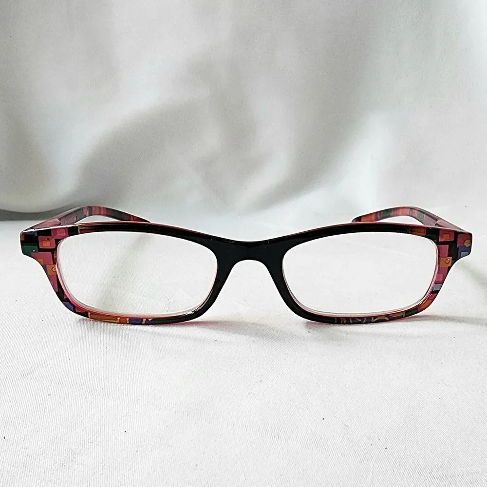 Foster Grant‎ Allegra Black Red Geometric Reading Glasses Readers 50-19-139 Case